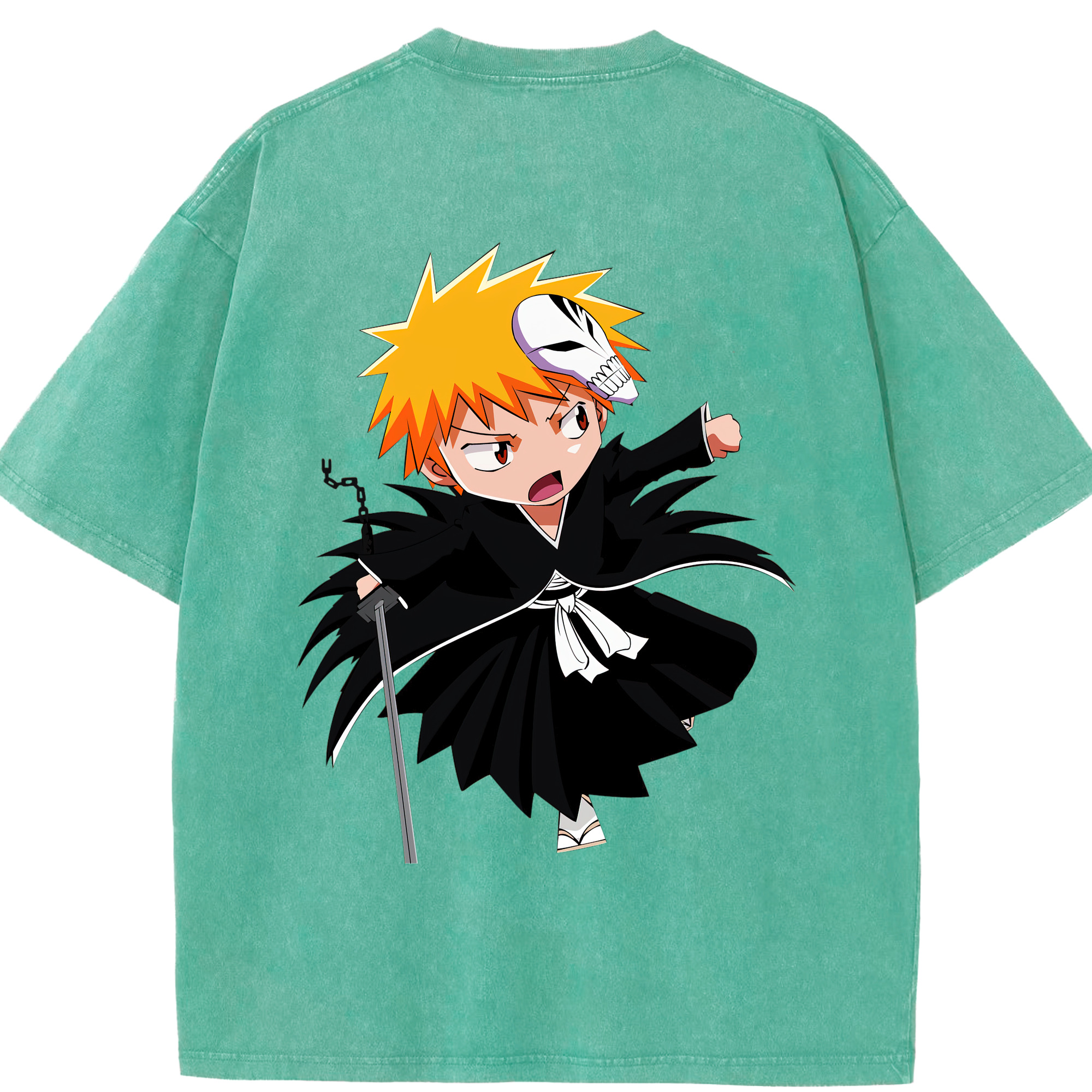 （画像用） ブリーチ 黒崎一護（くろさき いちご）BLEACH Kurosaki Ichigo 綿100% ヴィンテージ風 半袖Tシャツ（背面プリント）